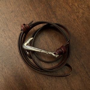 Miansai Silver Anchor Brown Leather Bracelet